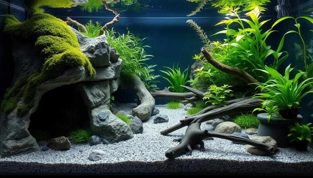 Axolotl tank setup