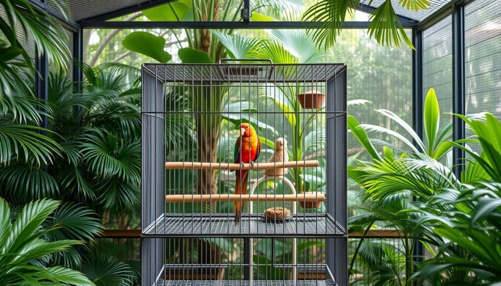 Exotic bird cage setup