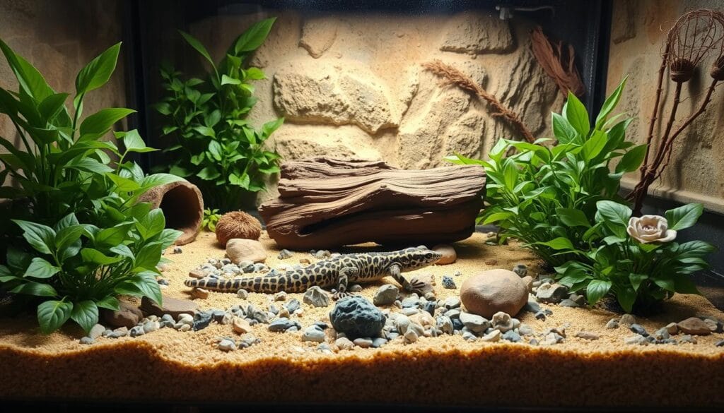 Leopard gecko habitat setup