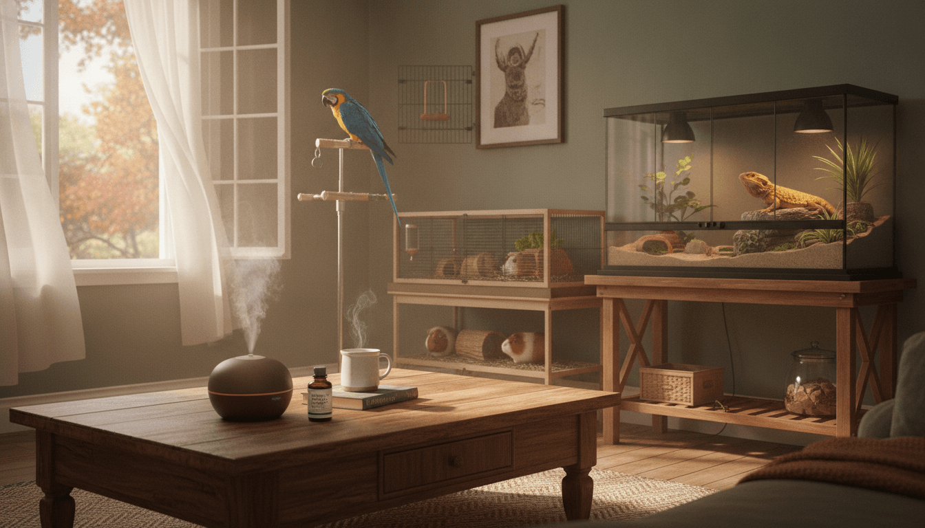 Autumn home with clean airflow and safely placed exotic pet habitats