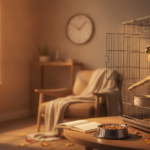 A pet bird near a calm autumn morning care station, illustrating planning for the fall clock change