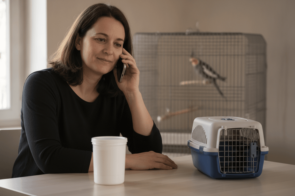 A pet owner contacting a veterinarian after a possible household pesticide exposure