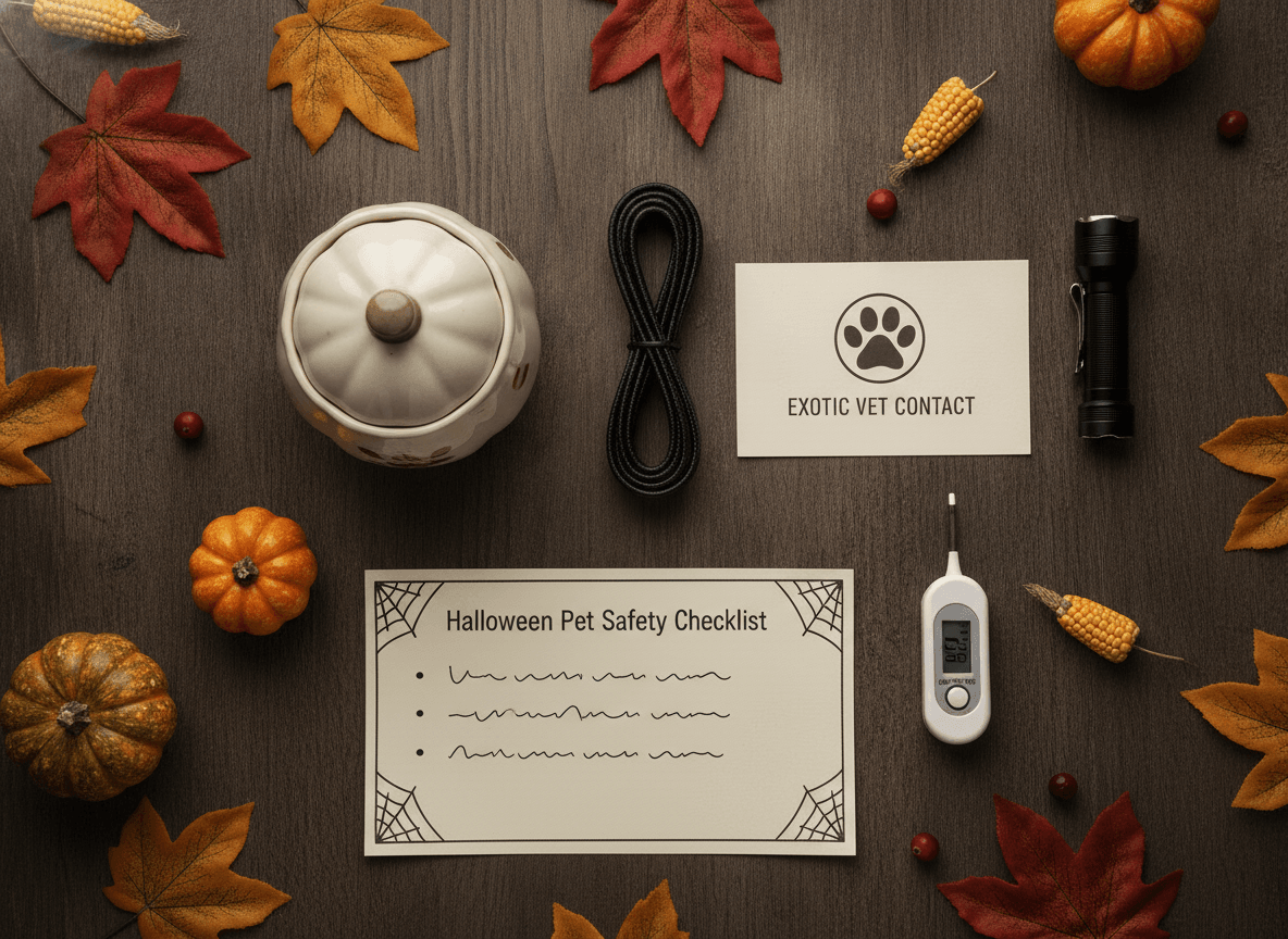 Halloween safety supplies prepared for an exotic pet household