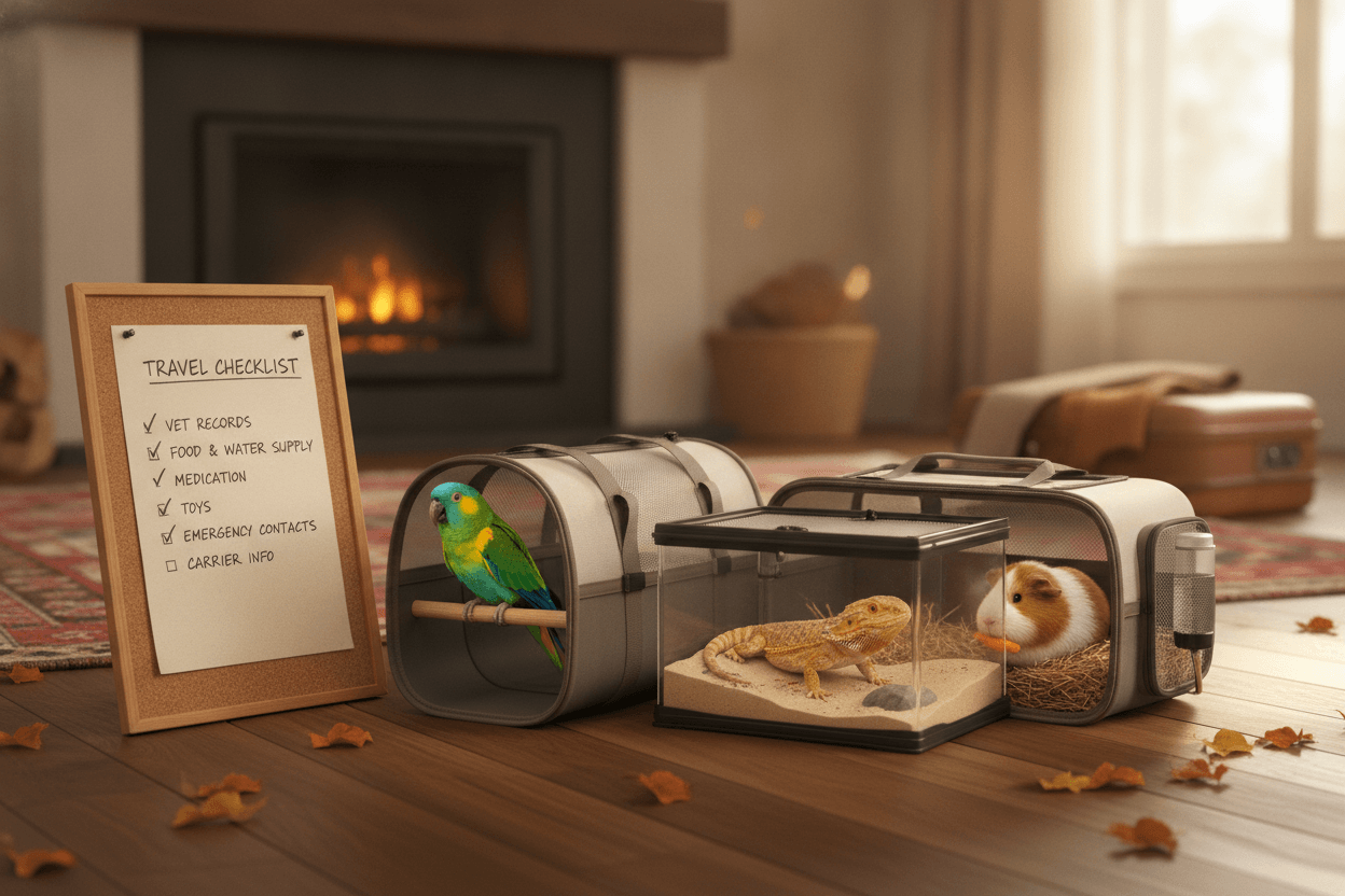 Bird, bearded dragon, and guinea pig prepared safely for holiday boarding