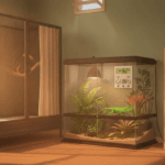 Indoor exotic pet habitats with air and humidity monitoring during autumn