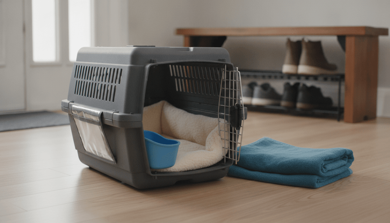 Secure ventilated carrier and supplies prepared for exotic pet evacuation