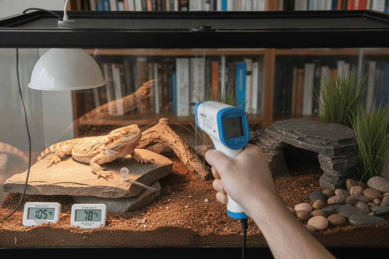 Bearded dragon enclosure with UVB and temperature monitoring