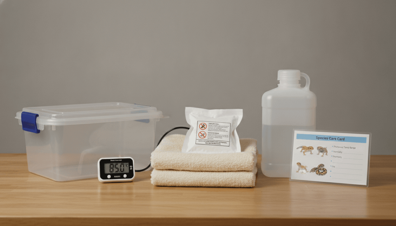Portable reptile transport tub with thermometer and emergency supplies